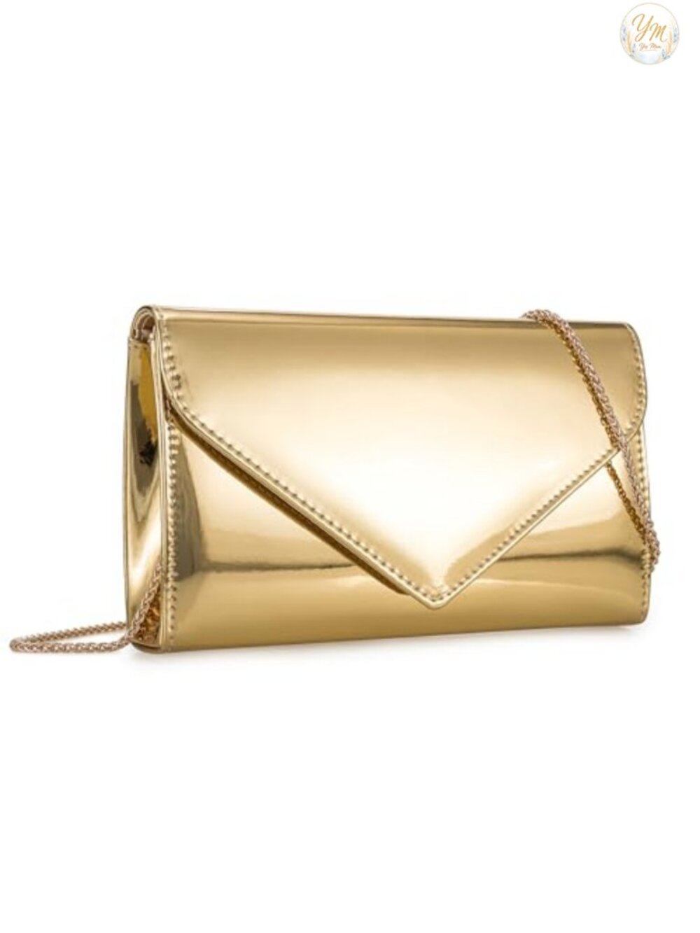 Metallic Faux Leather Evening Clutch with Detachable Chain Strap